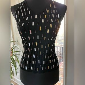 Black v neck tank 56%silk. Mirror and beading details front.